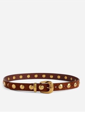 Madewell Brown Leather Suede Belt with Gold Studs Small